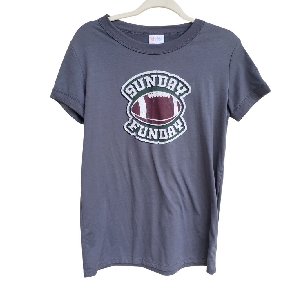 LuLaRoe Liv T-Shirt Womens Small Gray Sunday Funday Football Graphic Tee S Soft